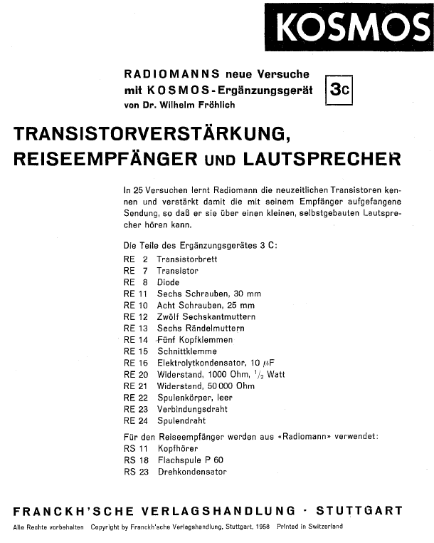 BOÎTES D’EXPÉRIMENTATION KOSMOS Radiomann et RADIO-TECHNIK 3c01